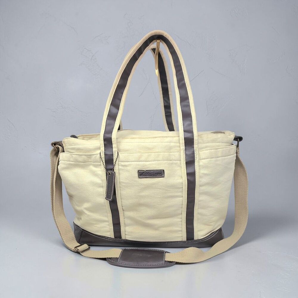 Eddie Bauer Neutral Canvas Tote Diaper Bag Unisex Travel Large Carry On #90347